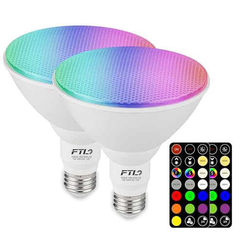 FTL PAR38 LED Color Changing Flood Light Bulb with Remote Control Dimmable RGB Colored Light Bulbs 14W=100W 30 Colors Timer 2700K-6000K Outdoor Spotlight Bulbs for Recessed Can Lighting 2-Pack