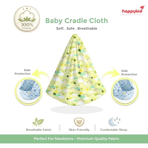 Image of Happykid Baby Cradle Set | Durable Cotton Cloth, Mosquito Net, Spring, Triangle and Window Hanger (Green, Without Bed)