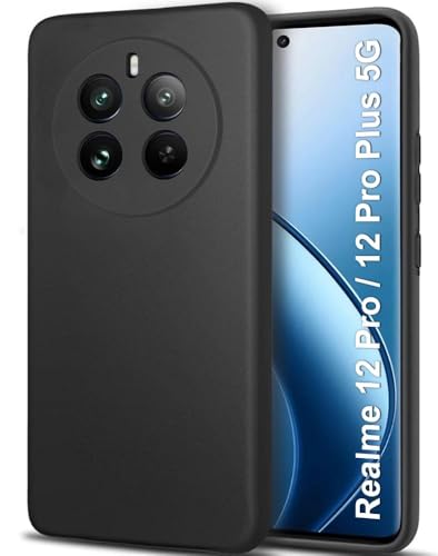 Image of BlazeTech Liquid Silicone Back Case Cover for Realme 12 Pro Plus 5G / 12 Pro - Flexible With Inner Lining and Camera Protection - Black