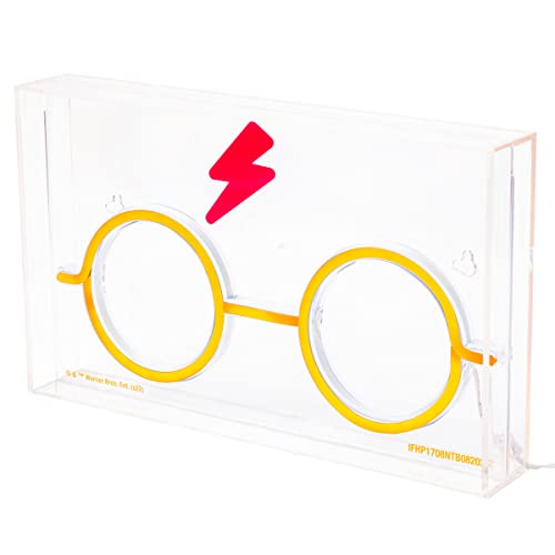 Image of Silver Buffalo Harry Potter Lightning Bolt Scar and Glasses USB Powered Neon Light Box, 12 x 7 Inches