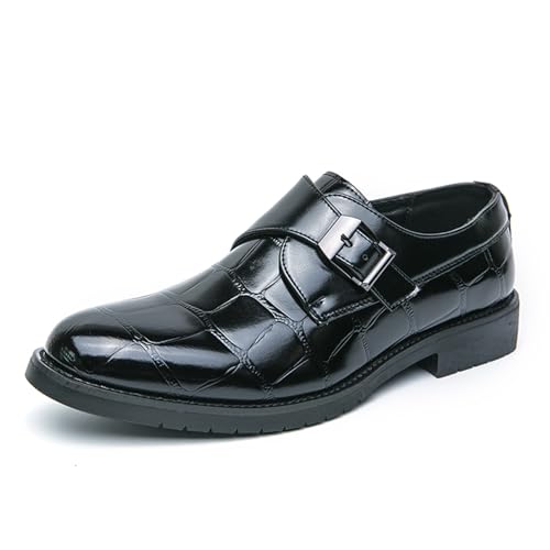Men’s Print Leather Low Heel Penny Loafers with Monk Buckle Comfort Round Toe Slip-On Casual Business Shoes for Office Evening Dress Shoes