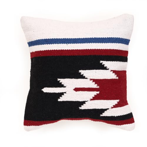 Image of Handwoven Kilim Cushion Covers 16x16 Boho Cotton Sofa Cushion Cover Southwestern Aztec Design Square Pillow Covers for Living Room Set of 2