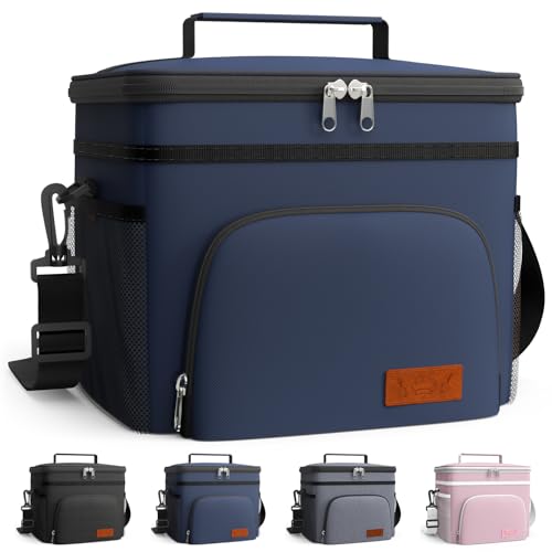 HOTOR Insulated Lunch Box for Men & Women - Leak-Proof Cooler Lunch Bag with 4 Pockets, Adjustable Strap, Ideal for Work, Picnic, Travel - Large, Navy Blue, 13.0