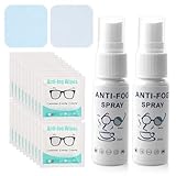 Meunhy 2Pcs Anti-Fog Spray for Glasses, Anti-Fog Spray Kit, Includes 2Pcs Suede Cloths and 20Pcs Lens Cleaning Wipes, for Eyeglasses, Screens, Camera Lenses, Swimming Goggles, and Car Windows