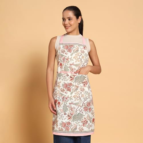 Image of ishro home Premium Apron for Kitchen Cotton | Luxury Kitchen Apron with Large Front Pocket | Adjustable Fit | Stain-Resistant, Machine Washable |