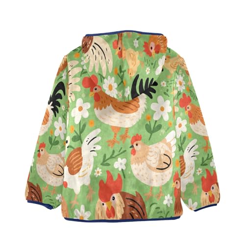 Chicken Pattern with Flowers Green Toddler Fleece Jacket Girl Boys Hooded Fleece Jacket Coat Warm2
