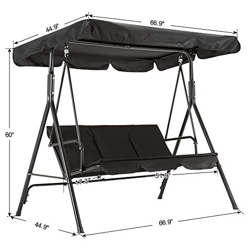 image for Mcombo 3-Person Outdoor Patio Swing Chair, Convertible Canopy Hanging 