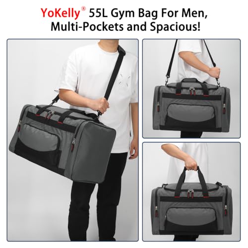 Image of Gym Bag 22 inch Sport Duffle Bag for Men, Dark Grey | 55L, Large Capacity, Multi Pockets, Weekender, Travel, 22 inchx12 inchx13 inch