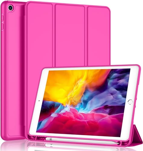 Image of Printme iPad 9.7 Case (2018 /2017 Model, 6th /5th Generation), Smart Cover with Pencil Holder and Soft Baby Skin Silicone Back and Full Body Protection, Auto Wake /Sleep Cover (Dark Pink)