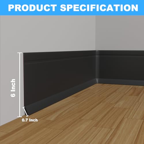 Image of Duzzy Flexible Baseboard Trim, 6 Inch(H) x 20 Feet(L) Peel and Stick Vinyl Baseboard Molding Trim, Self-Adhesive Wall Base Cove Base