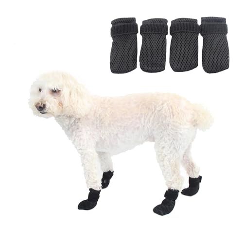 Image of HDKUW Cat Anti-Scratch Shoes, Pet Deterrent Boots for Small Dogs, Grooming Accessories Nail Gloves, Adjustable Claw Cover for Bathing Shaving Treatment Checking Black XL
