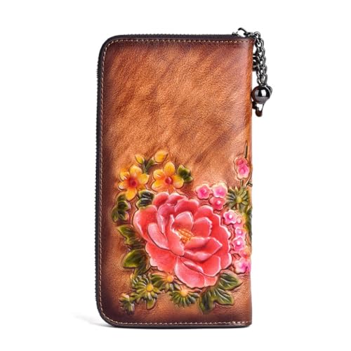 Vintage Chinese Wallet Cowhide Small Clutch Multi Card Position Long Zipper Clutch Bag