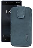 Suncase ECHT Ledertasche Leder Etui *Slim-Edition* für Nokia 5 (mit Rückzugsfunktion & Magnetverschluss) Pebble-Blue