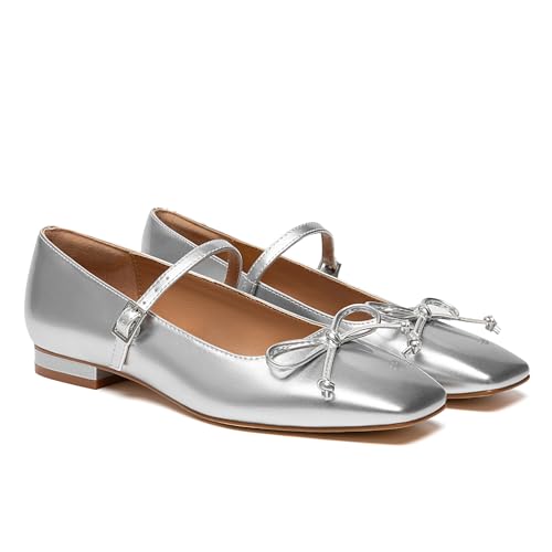 Image of Athlefit Women's Mary Jane Flats Dressy Comfortable Square Toe Ballet Flats Shoes with Buckle Strap