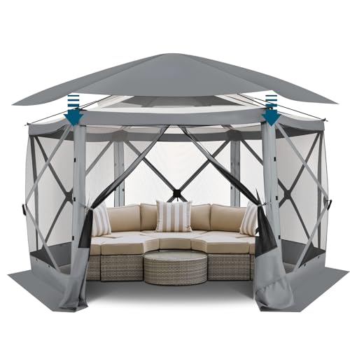 Image of COBIZI 12x12 FT Pop Up Canopy Stargazing Tent, Gazebos On Clearance with Removable Roof,Instant Screened in Gazebo, Screen Tents Portable carpas para Patio for Outdoor Camping,Backyard, Garden, Gray