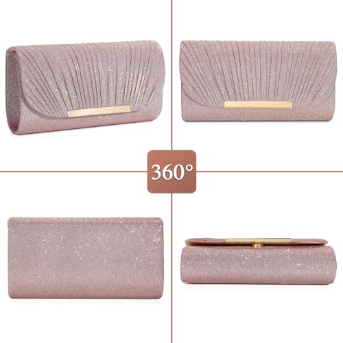 UBAYMAX Evening Bag Clutch Purses for Women Lady Girl Handbags Crossbody Bag Wedding Bag for Prom Party Wedding Engagement, Rose Gold, 22 cm (length) x 12 cm (width) x 5 cm (height), Evening Bag