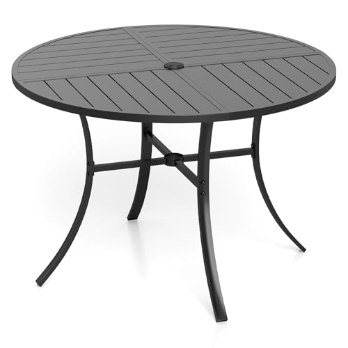 Tangkula 42.5 Round Metal Patio Dining Table for 4 Heavy Duty Outdoor Dining Table with Umbrella Hole 4-Person Outside Dining Furniture for Porch Garden Balcony and Backyard