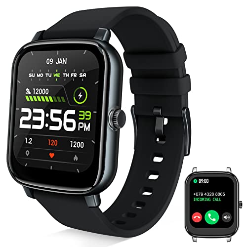 Montre Connectée Homme Femme avec Appel, 1.7' Montre Sport Tactile avec Podometre Moniteur de Fréquence Cardiaque Sommeil SpO2 Trackers d'activité IP67 Waterproof Smartwatch pour Android iOS (Noir)