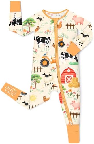 babee Reshinee Bamboo Viscose Baby Footie Pajama, Zipper Pajamas for Baby Boys & Baby Girls, Sleep and Play Footed Pajamas 3-6M