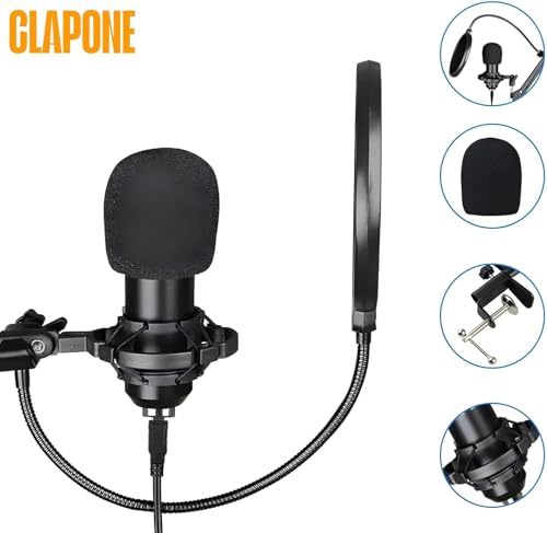 Image of Condenser Microphone Kit with Boom Arm, Shock Mount, Dual Pop Filters, Audio & Power Cables - Ideal for Podcasting, Gaming, Singing, and Live Streaming Recording Stand Sponge Pop Filter Cover