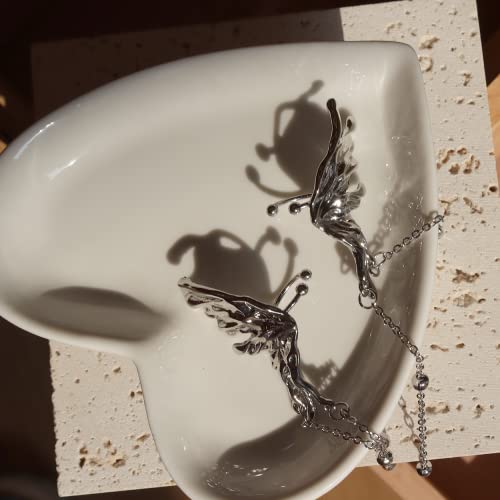 Jeanbeau Fairy Butterfly Wing Cartilage Silver Ear Crawler Cuff Non Piercing Earrings For Women Girls - Long Angel Chain Tassel Crystal Cubic Zirconia Ball Beaded Tear Drop Dangle Fashion Jewelry Prom Wedding Gifts #TOP4