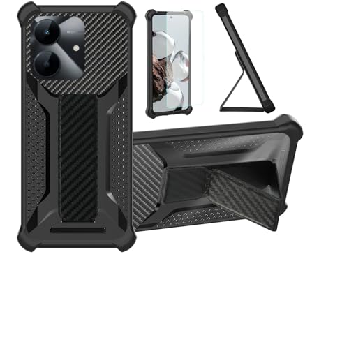 Case Compatible for Realme Note 60x Phone Case Stand Cover [with 1* TempeBlack Glass Screen Protector] Hybrid Case [Folding Supp