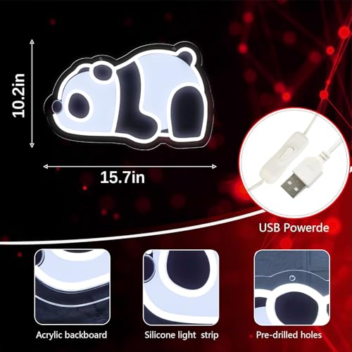 Image of Panda LED Neon Sign, USB Powered Acrylic Decorative Light, Cute Animal Night Light for Bedroom, Nursery, Kids Room, Home Decor and Gift Idea 15.75x10.2 IN-USB Powered-Acrylic