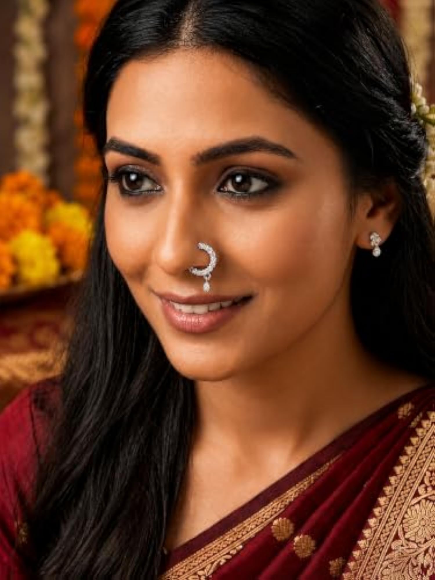 Rhodium Plated Minimal Nose Ring with American Diamond