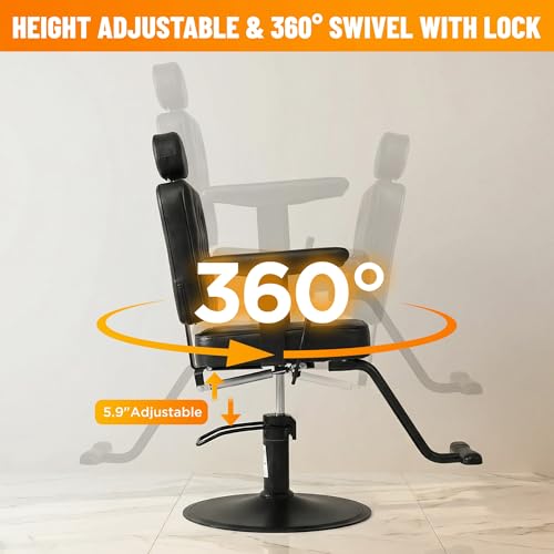 Image of Barber Salon Chair for Hair Stylist, Heavy Duty Hydraulic Pump Reclining PU Leather Barber Chair,Height Adjustable Salon Styling Chair with 360 Swivel, Removable Headrest, 330 lbs Capacity