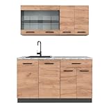 Vicco cucina monoblocco R-line, Quercia dorata/antracite, 140 cm, PL Marmo...