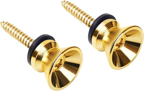 Image of Blue Panther Guitar Strap Buttons (Gold, Pack of 2) - Solid Brass with Screws | Universal Fit for Acoustic, Electric & Bass Guitars