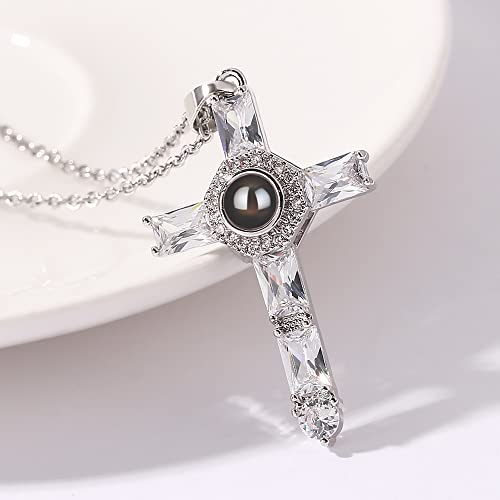 Cross Necklace with Bible Verse Lord's Prayer Projection Pendant Necklace Christian Cross Bible Verse Prayer Statement Religious Jewelry Gift for Men Women2