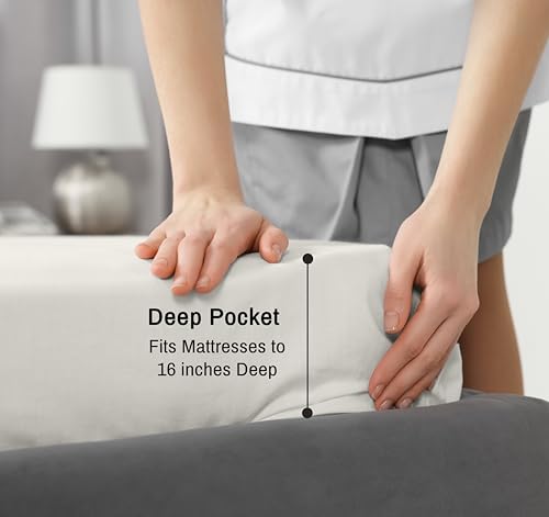 RUVANTI 100% Cotton Sheets Queen Size Set, 4 Pieces, Soft & Breathable Percale Weave Bedding, Deep Pocket 16", Hotel Standard, Crisp Cool Feeling, Durable, Perfect Dyed Bed Sheet, Ivory