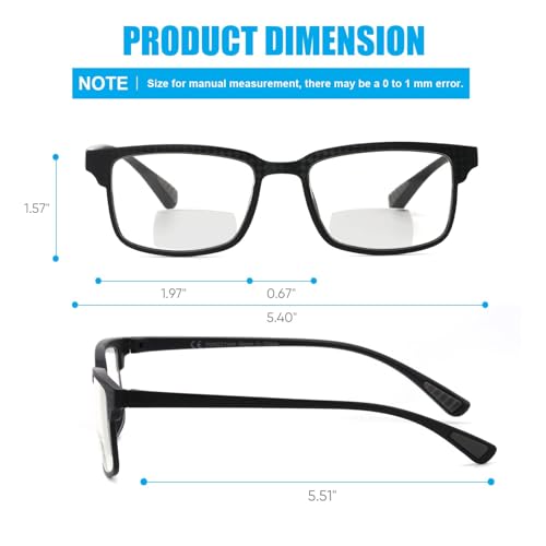 Image of CARA 2 Pack Premium Bifocal Reading Glasses for Men, Super Light TR90 Frame Women Small Line Computer Eyeglasses, Far and Near Dual-use Readers Black Blue 3.0x