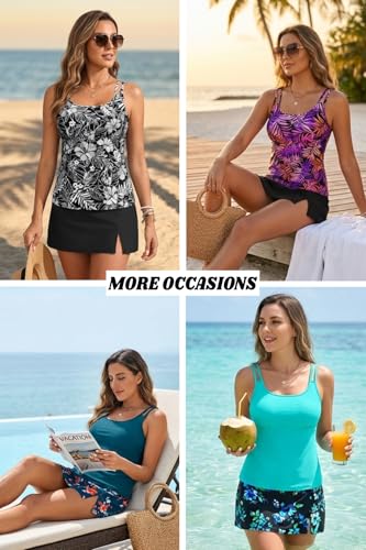 Image of Women Tankini with Skirt Two Piece Swimsuits Tummy Control Bathing Suit