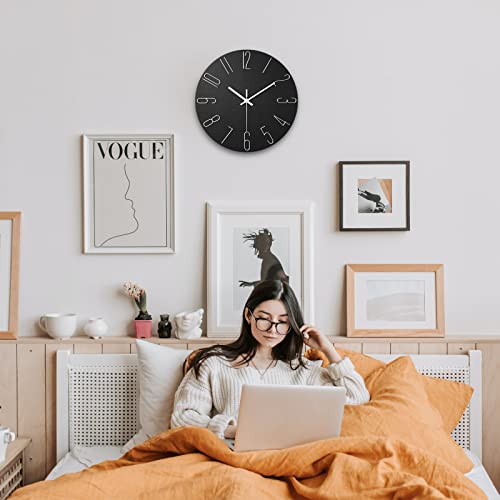 Fapugh 12 Inch Wall Clock Silent Non Ticking, Preciser Modern Style Decor Clock For Home, Office, School, Kitchen, Bedroom, Living Room (Black) #TOP4