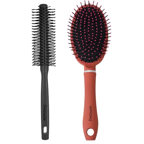 Image of Midazzle Hair Brush Set, Round and Cushioned Brown Brushes, Pack of 2