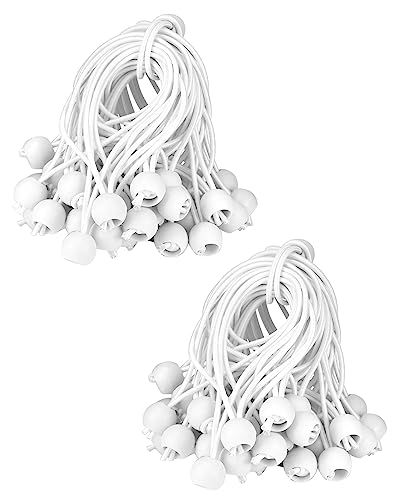 QWORK® 100 pièces tendeur élastiques avec Boules, 15 cm, tendeur en Caoutchouc Blancs, adaptés pour Les tentes de Camping, Les bâches, Les bannières, Les Articles...