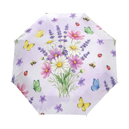 Parapluie compact aquarelle marguerite femme automatique léger pour la pluie GAIREG
