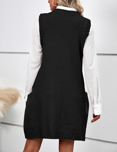 Image of HOTOUCH Women Sweater Vest Oversized V Neck Sleeveless Knit Pullover Ribbed Vest Dress with Pockets