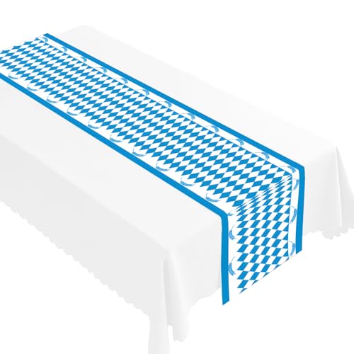 Nevoluxer Oktoberfest Dekoration Tischdecke Bayerische Blau Weiß 35x180 cm Waschbare Tischdecke im Rautenmuster für Oktoberfest Party & Festzelt