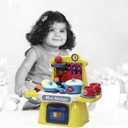 Image of Small Kitchen Set Toy, Pretend Play Kitchen for Kids, Yellow, Plastic, 30 * 33.5 * 15 cm