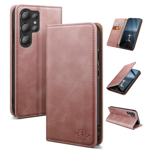 Étui cuir Samsung S23 Ultra antichoc housse portefeuille RFID rose