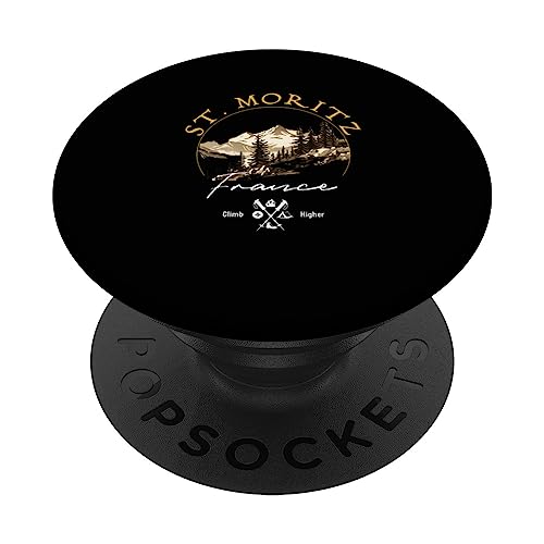 St. Moritz Retro Vintage Apparel - St. Moritz Souvenir PopSockets Swappable PopGrip, Black