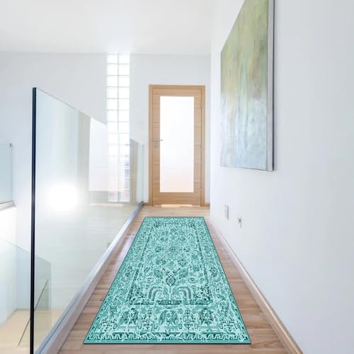 Alfombra de pasillo larga lavable abstracta cian de 120 x 120 6