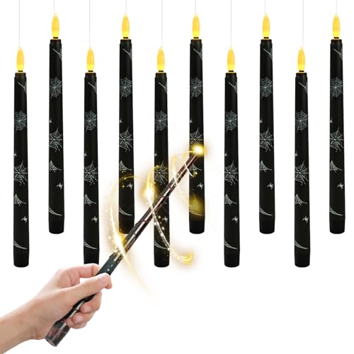 TZPAUG 10 Velas Flotantes con Varita Mágica, LED velas sin llama, Velas flotantes con varita mágica, vela cónica colgante para decoración de Navidad, bodas, Halloween, fiesta de cumpleaños