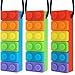 Panny & Mody Sensory Chew Necklaces Block Chewelry for Boys and Girls(3 Pack), Silicone Rainbow Bricks Pendant Chewy Autism Chewing Toys Set for Kids Oral Sensory Motor Aids