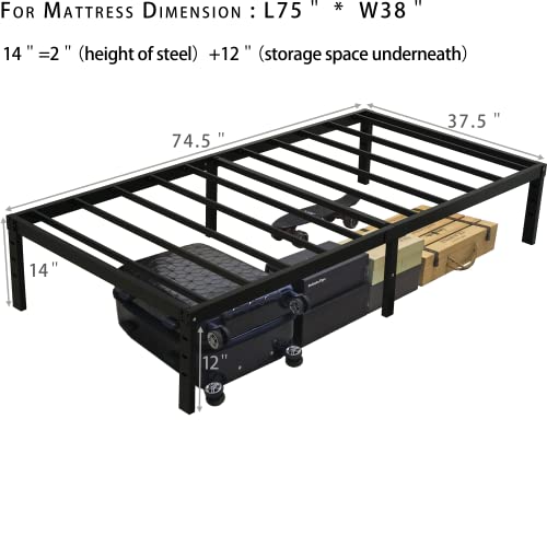 Elenooz 14 Inch Twin Metal Bed Frames, Sturdy Steel Slat Support Black,3500 Lbs Heavy Duty Metal Platform Bed Frames,Quiet Noise Free,Easy Assembly,No Box Spring Needed(Twin) #TOP1