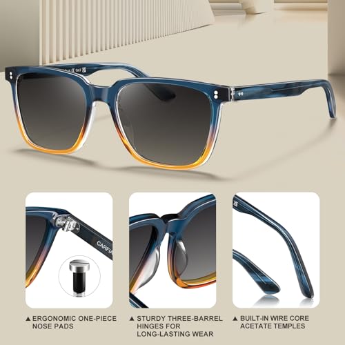 Image of CARFIA Retro Acetate Polarized Sunglasses for Men UV400 Protection Driving Outdoor Anti-Glare Sun Glasses CA5354WS