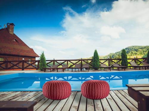 kreatives Wohnen Pouf Premium ø45cm Sitzhocker Strickpouf Innen Terrasse Pool Garten nachhaltig Rostbraun - Ruby Wine
